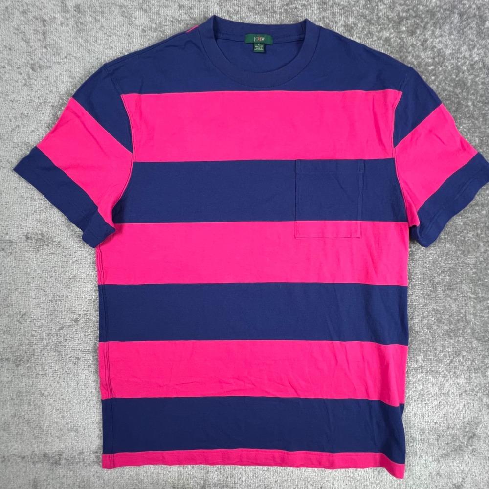J.Crew Oarsman Mens Striped Pocket T-Shirt YTK Vintage Retro Pink Blue Large